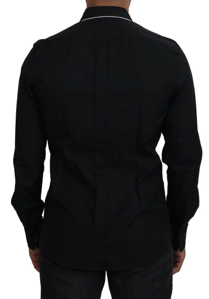 Dolce &amp;amp; Gabbana GULD Svart Slim Fit Bomullsskjorta i Smoking