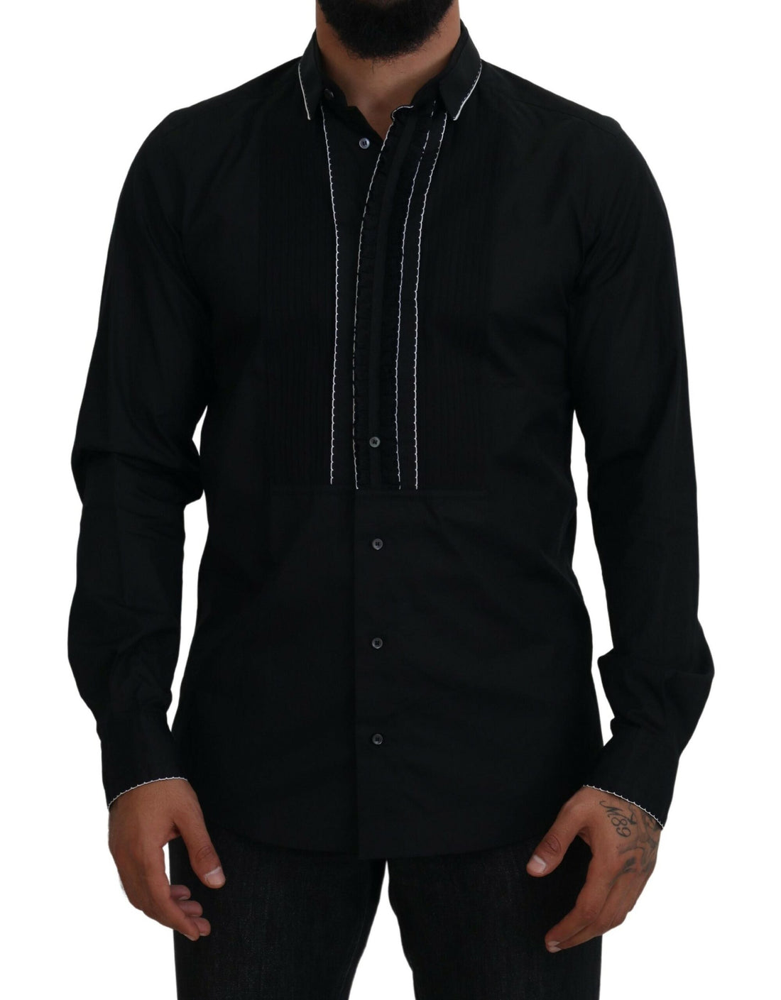 Dolce &amp;amp; Gabbana GULD Svart Slim Fit Bomullsskjorta i Smoking