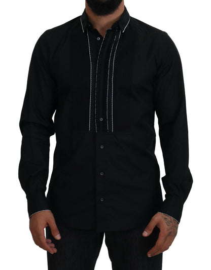 Dolce &amp;amp; Gabbana GULD Svart Slim Fit Bomullsskjorta i Smoking