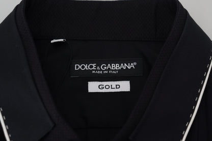 Dolce &amp;amp; Gabbana GULD Svart Slim Fit Bomullsskjorta i Smoking