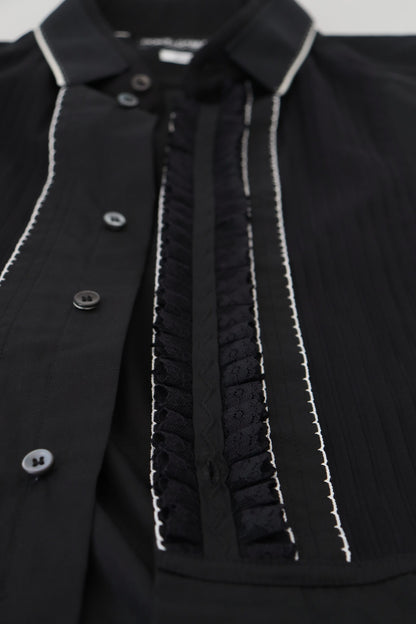 Dolce &amp;amp; Gabbana GULD Svart Slim Fit Bomullsskjorta i Smoking