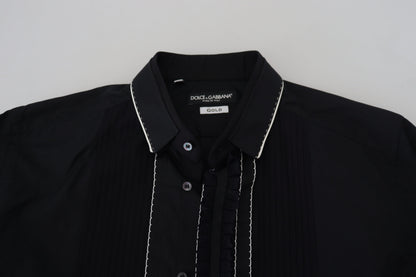 Dolce &amp;amp; Gabbana GULD Svart Slim Fit Bomullsskjorta i Smoking