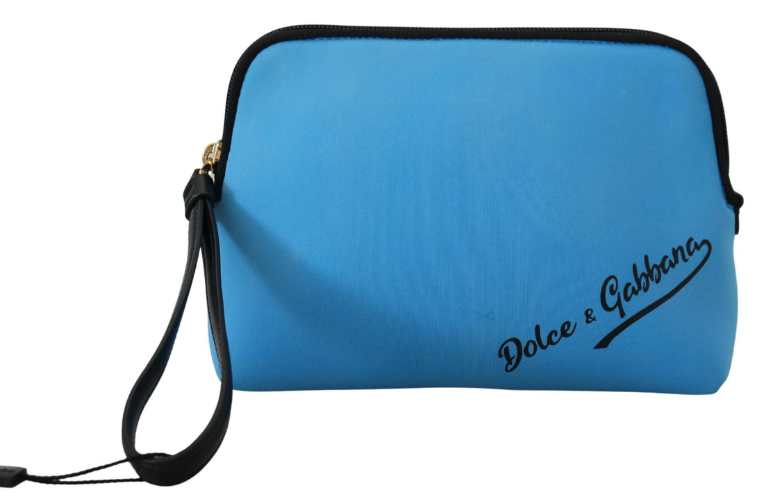 Dolce &amp; Gabbana Blue Logo Print Hand Pouch Leopard Print Toiletry Bag