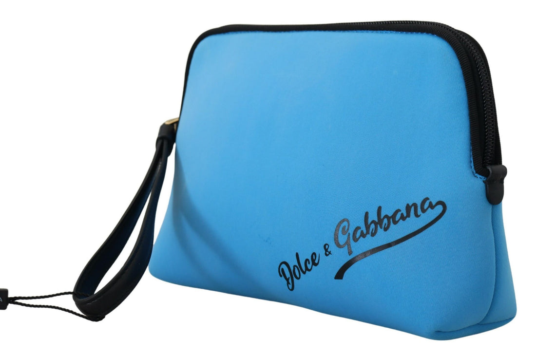 Dolce &amp; Gabbana Blue Logo Print Hand Pouch Leopard Print Toiletry Bag