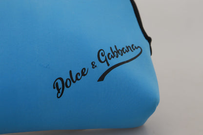 Dolce &amp;amp; Gabbana Blå Logotypmönstrad Handväska Leopardmönstrad Necessär