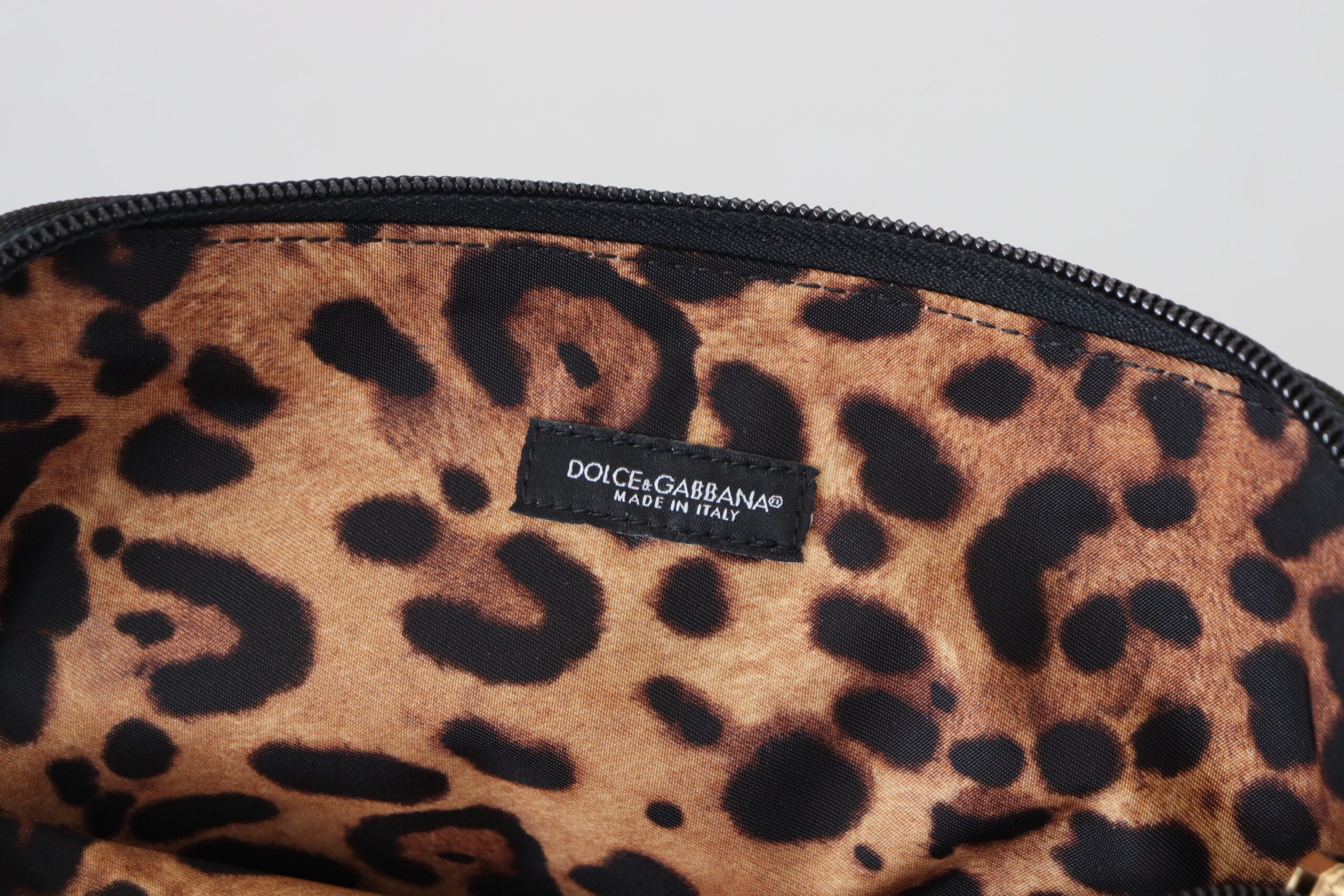 Dolce &amp;amp; Gabbana Blå Logotypmönstrad Handväska Leopardmönstrad Necessär