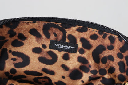 Dolce &amp;amp; Gabbana Blå Logotypmönstrad Handväska Leopardmönstrad Necessär