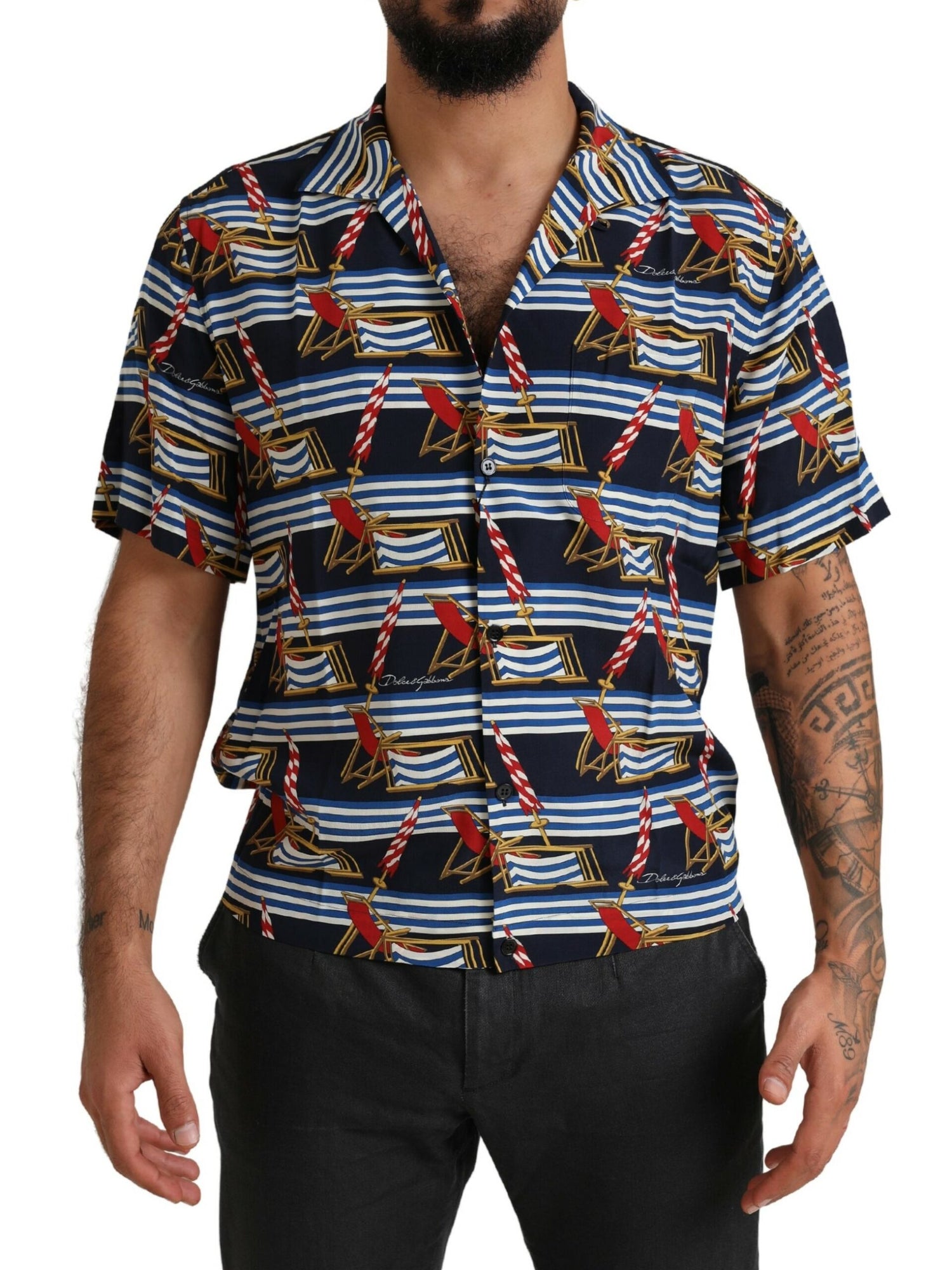 Dolce &amp; Gabbana Multicolor Beach Chair Short Sleeves Shirt