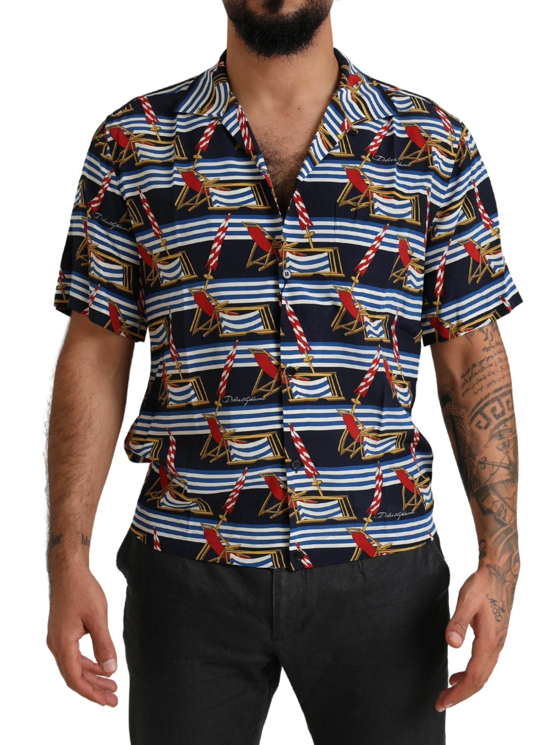 Dolce &amp; Gabbana Multicolor Beach Chair Short Sleeves Shirt