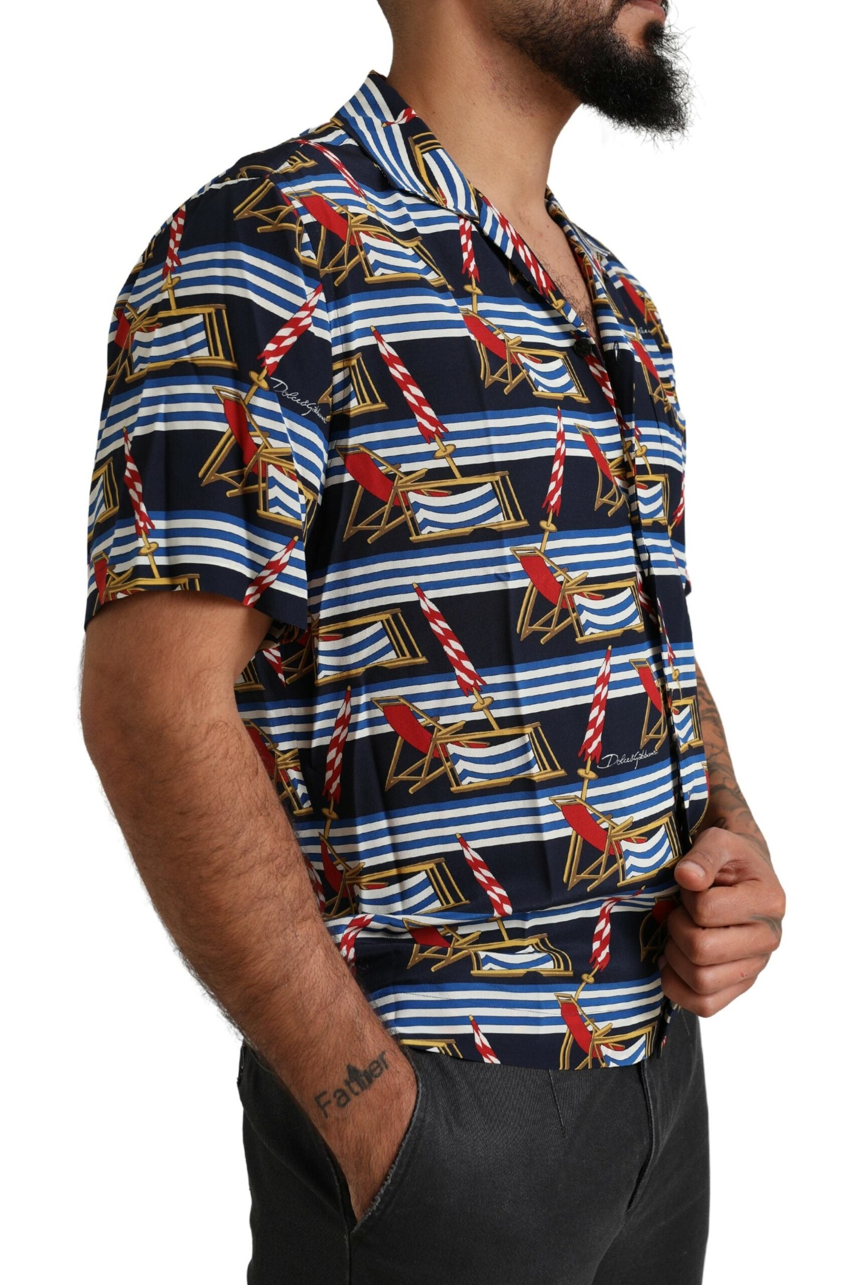 Dolce &amp; Gabbana Multicolor Beach Chair Short Sleeves Shirt
