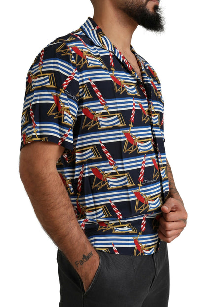 Dolce &amp; Gabbana Multicolor Beach Chair Short Sleeves Shirt
