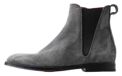 Dolce &amp; Gabbana Gray Leather Men Ankle Boots Shoes