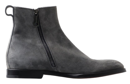 Dolce &amp; Gabbana Gray Leather Men Ankle Boots Shoes