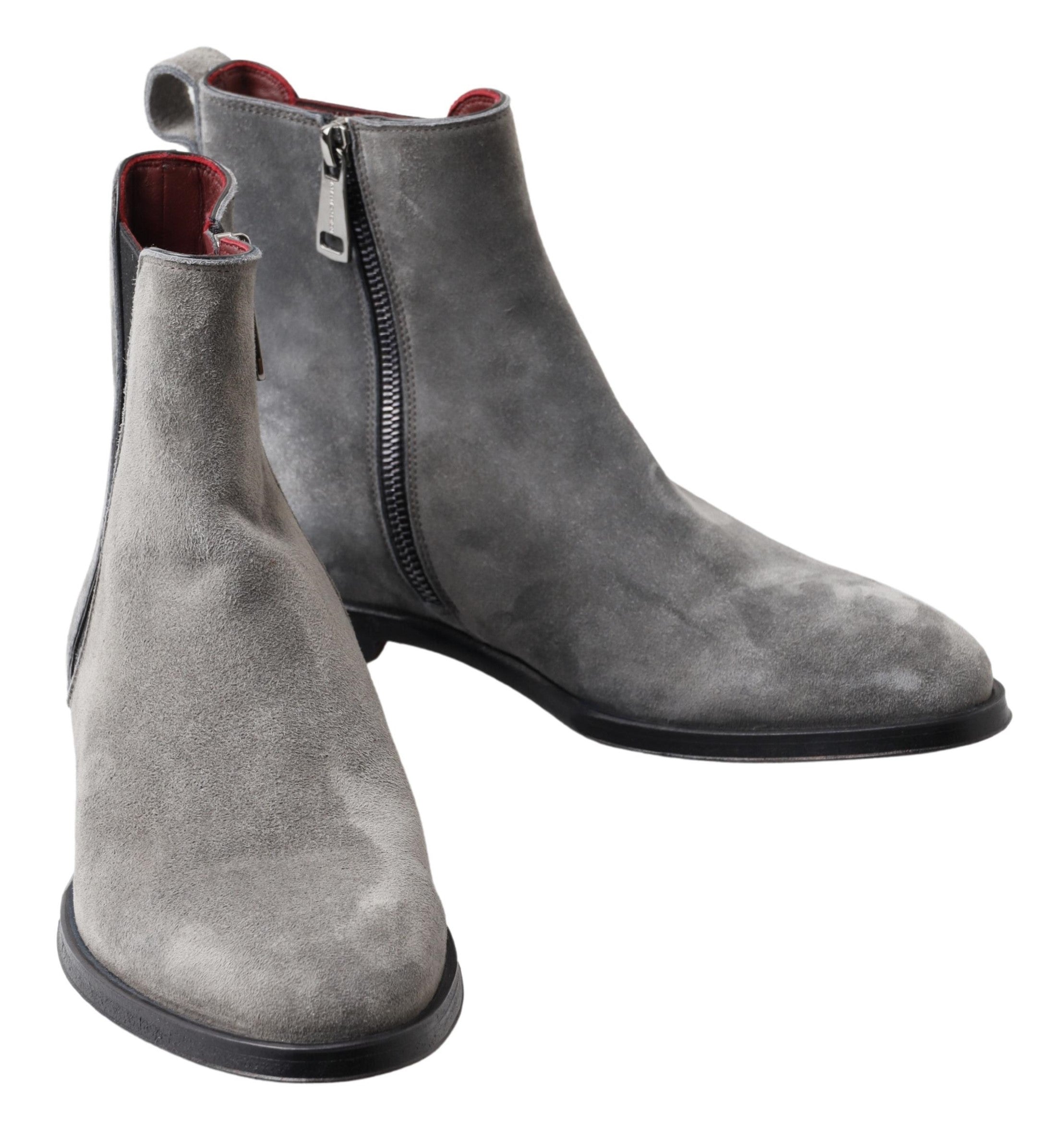 Dolce &amp; Gabbana Gray Leather Men Ankle Boots Shoes