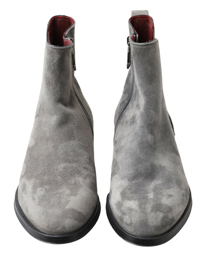 Dolce &amp; Gabbana Gray Leather Men Ankle Boots Shoes