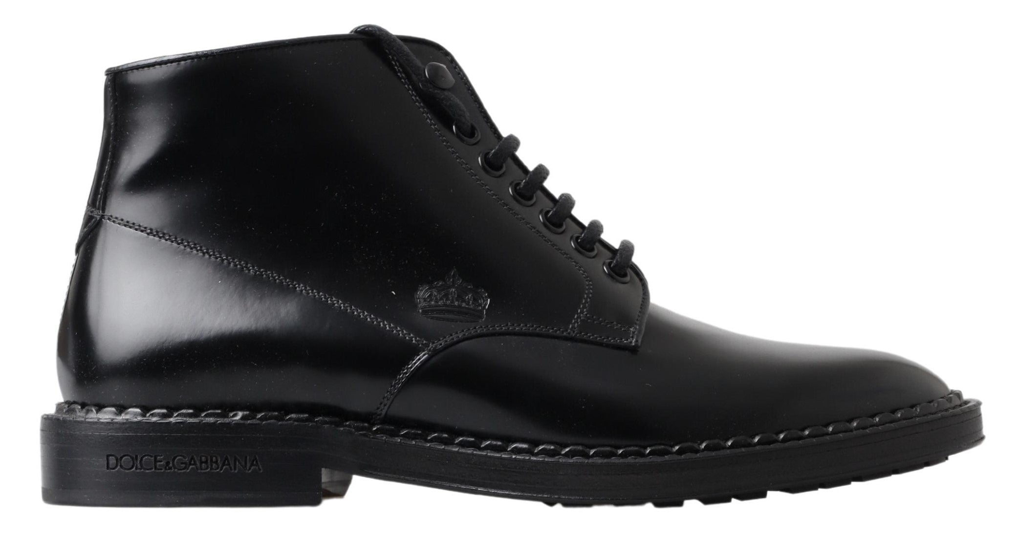 Dolce &amp; Gabbana Black Leather Men Short Boots Lace Up Shoes
