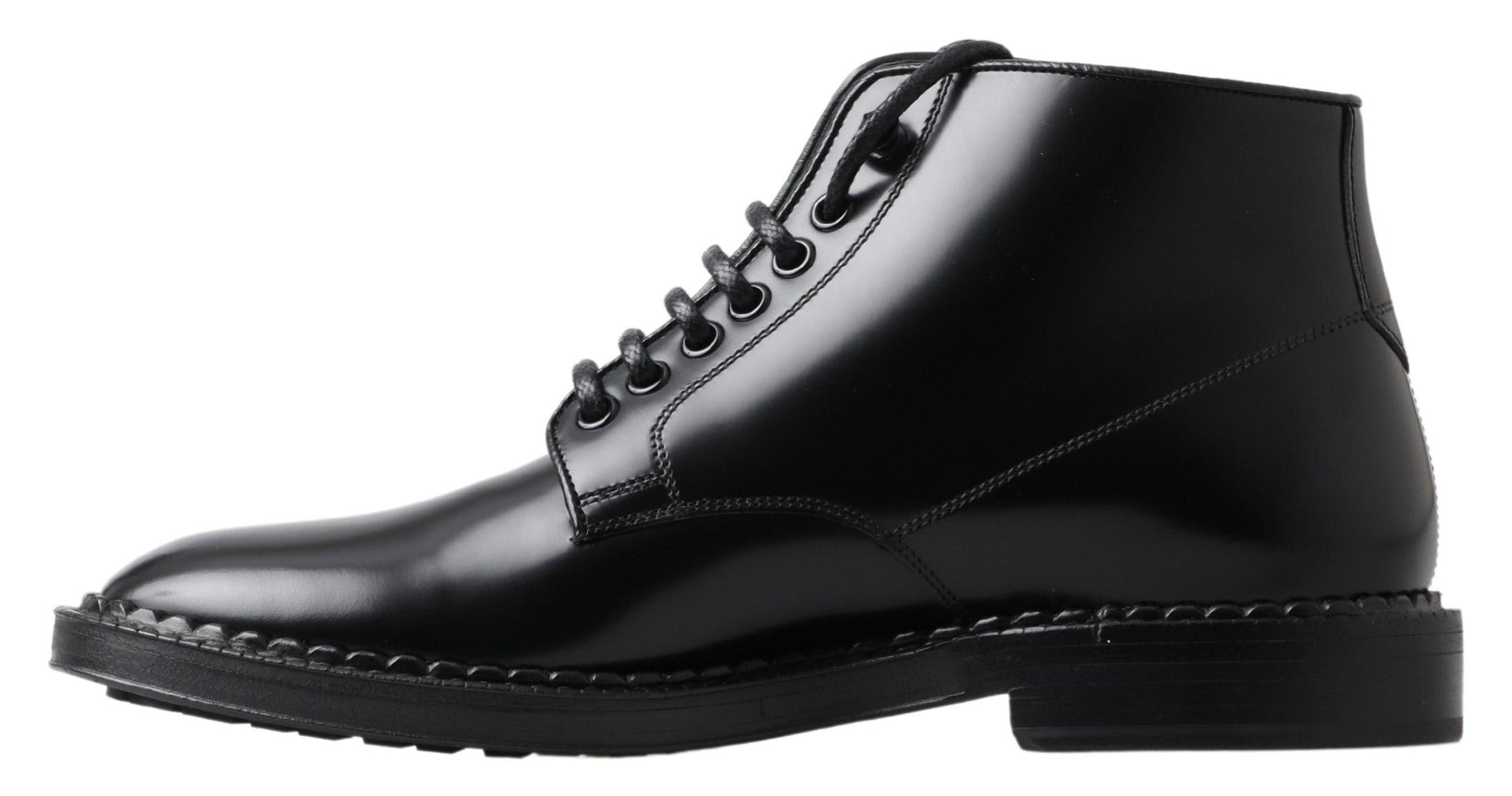 Dolce &amp; Gabbana Black Leather Men Short Boots Lace Up Shoes