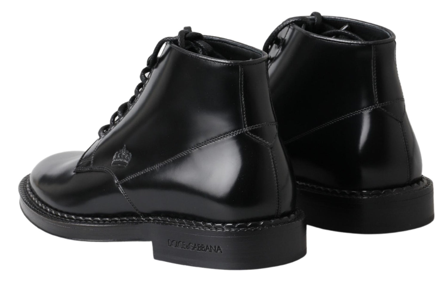 Dolce &amp; Gabbana Black Leather Men Short Boots Lace Up Shoes