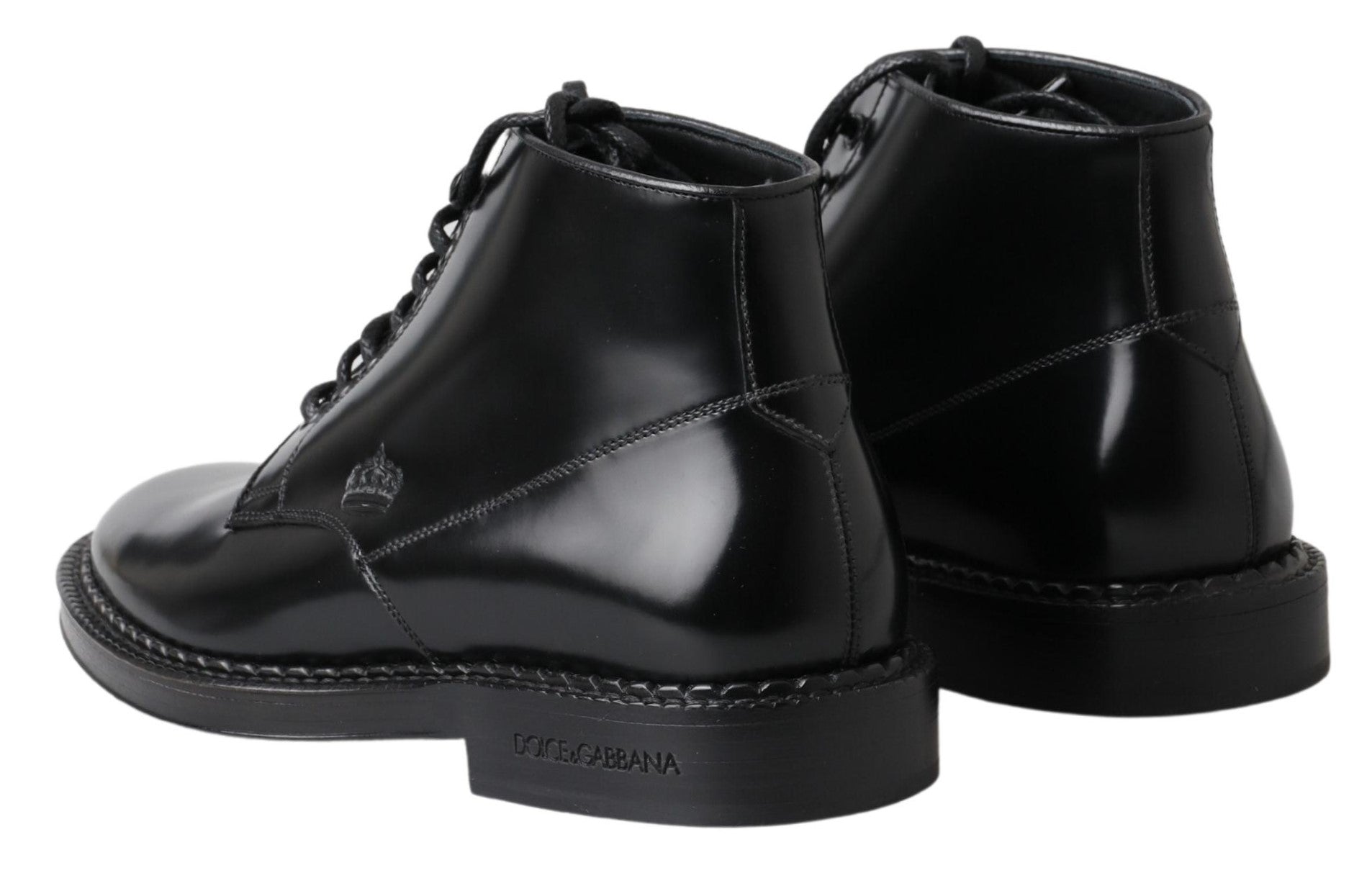 Dolce &amp; Gabbana Black Leather Men Short Boots Lace Up Shoes