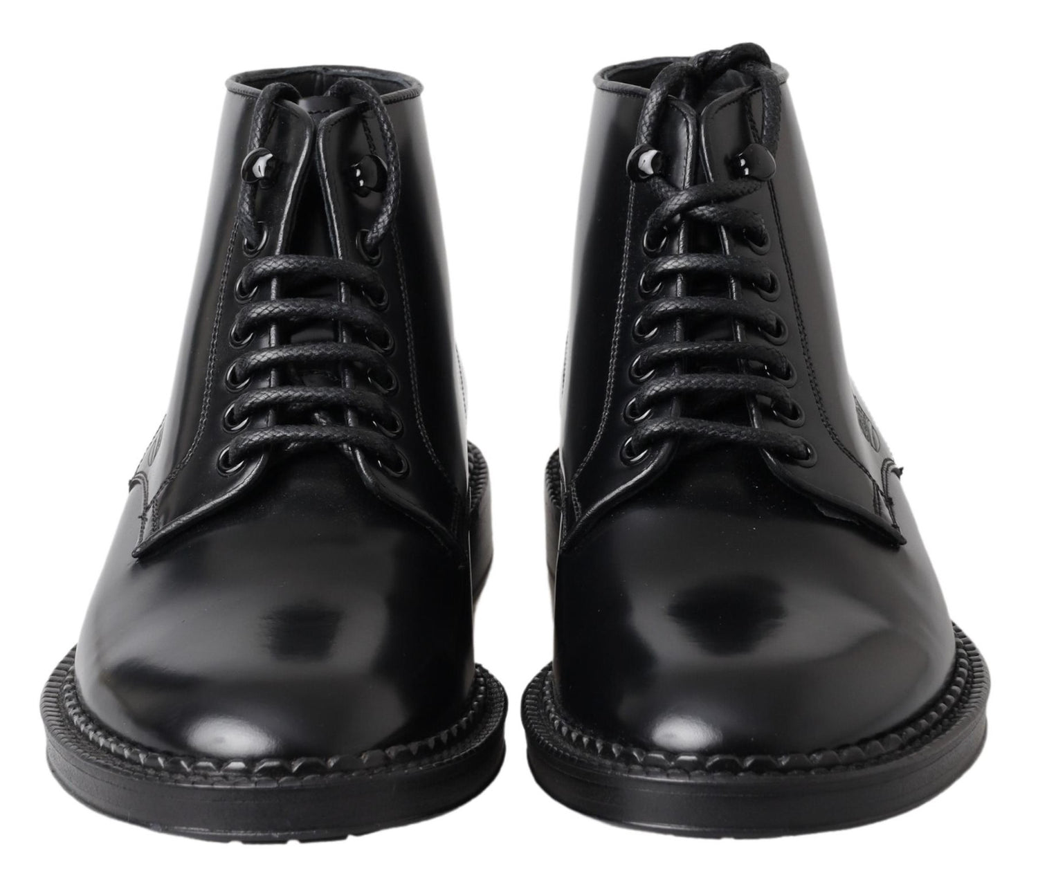 Dolce &amp; Gabbana Black Leather Men Short Boots Lace Up Shoes