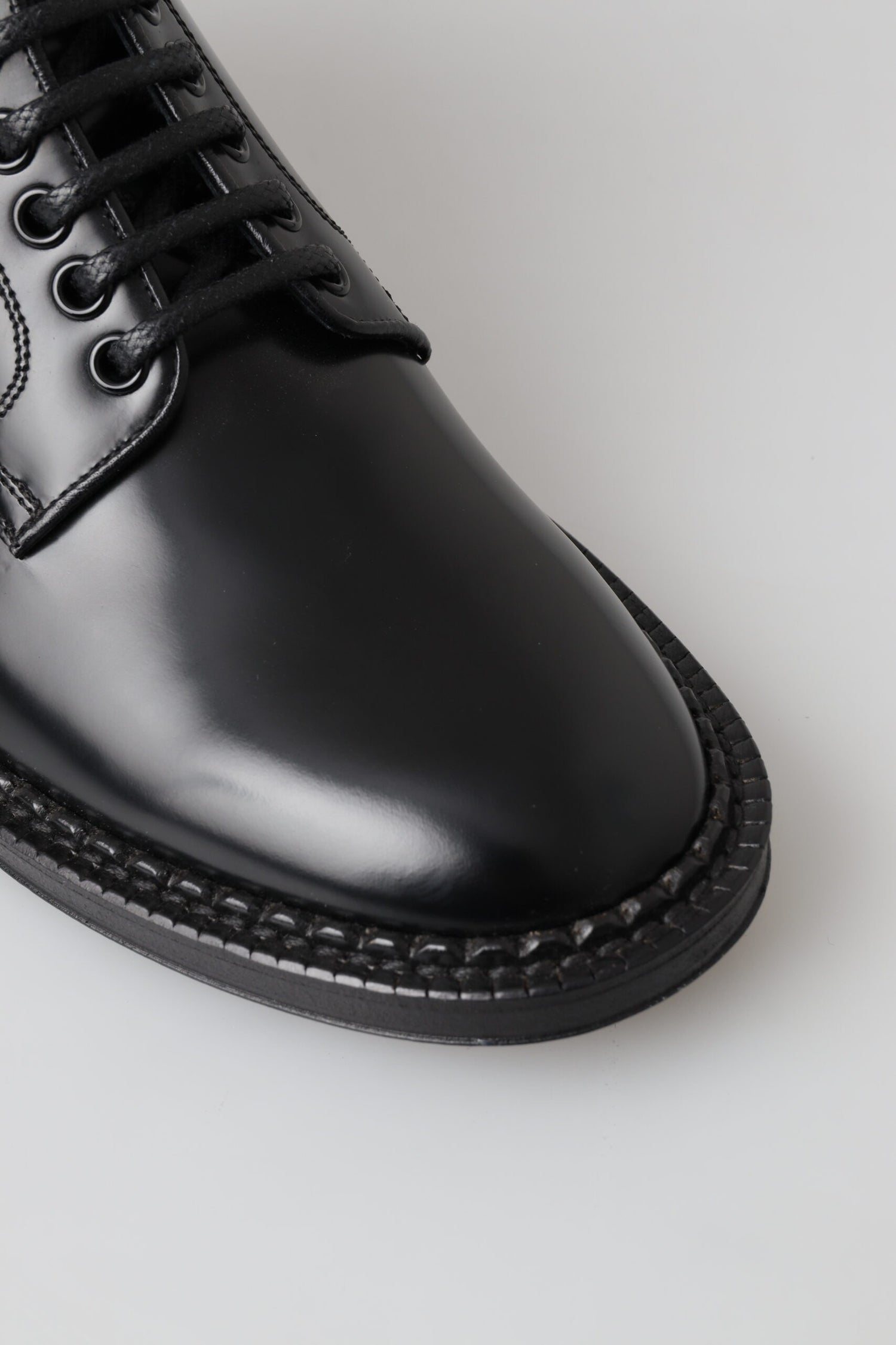 Dolce &amp; Gabbana Black Leather Men Short Boots Lace Up Shoes