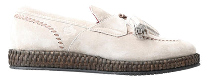 Dolce &amp; Gabbana Ivory Suede Leather Men Espadrille Shoes