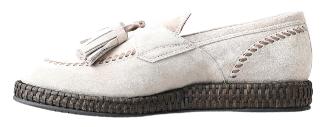 Dolce &amp; Gabbana Ivory Suede Leather Men Espadrille Shoes