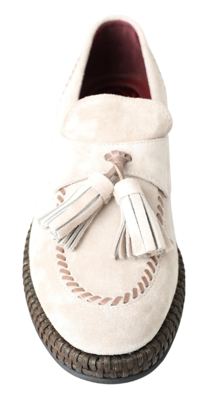 Dolce &amp; Gabbana Ivory Suede Leather Men Espadrille Shoes