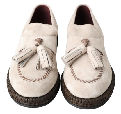 Dolce &amp; Gabbana Ivory Suede Leather Men Espadrille Shoes