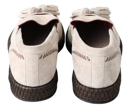 Dolce &amp; Gabbana Ivory Suede Leather Men Espadrille Shoes