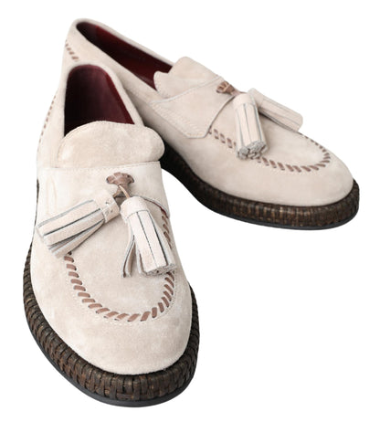 Dolce &amp; Gabbana Ivory Suede Leather Men Espadrille Shoes