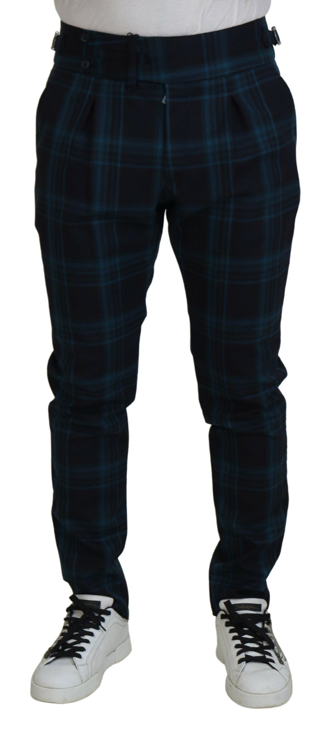 Dolce &amp; Gabbana Blue Purple Plaid Wool Trousers Pants