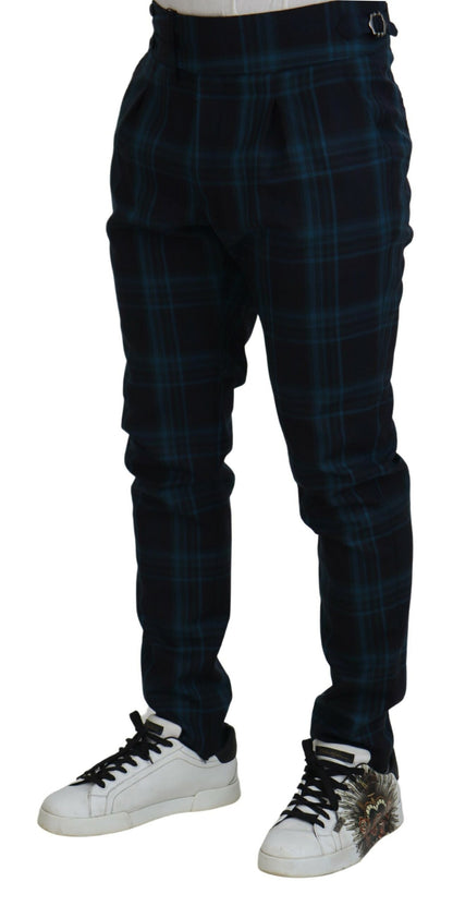 Dolce &amp; Gabbana Blue Purple Plaid Wool Trousers Pants