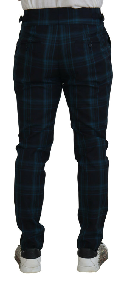Dolce &amp; Gabbana Blue Purple Plaid Wool Trousers Pants