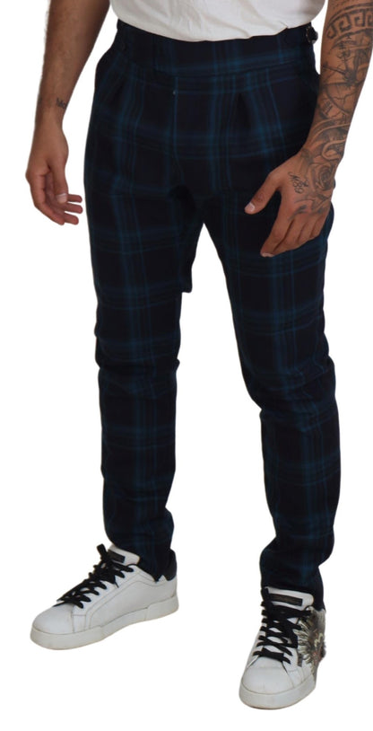 Dolce &amp; Gabbana Blue Purple Plaid Wool Trousers Pants