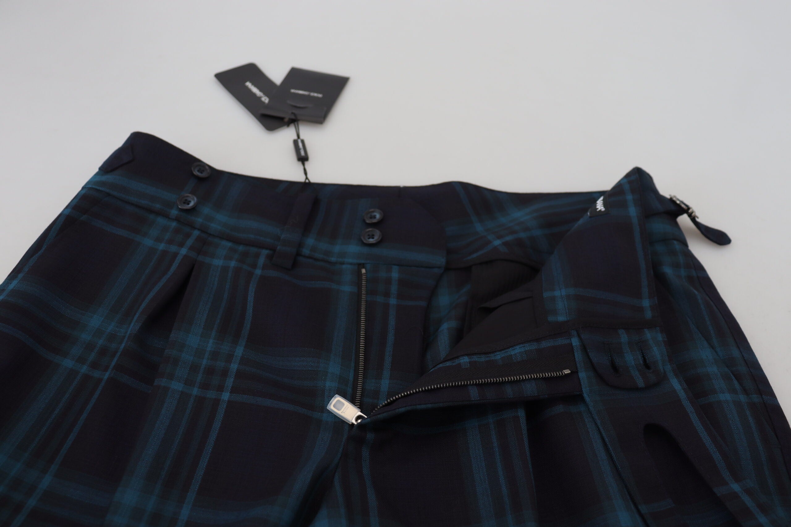 Dolce &amp; Gabbana Blue Purple Plaid Wool Trousers Pants