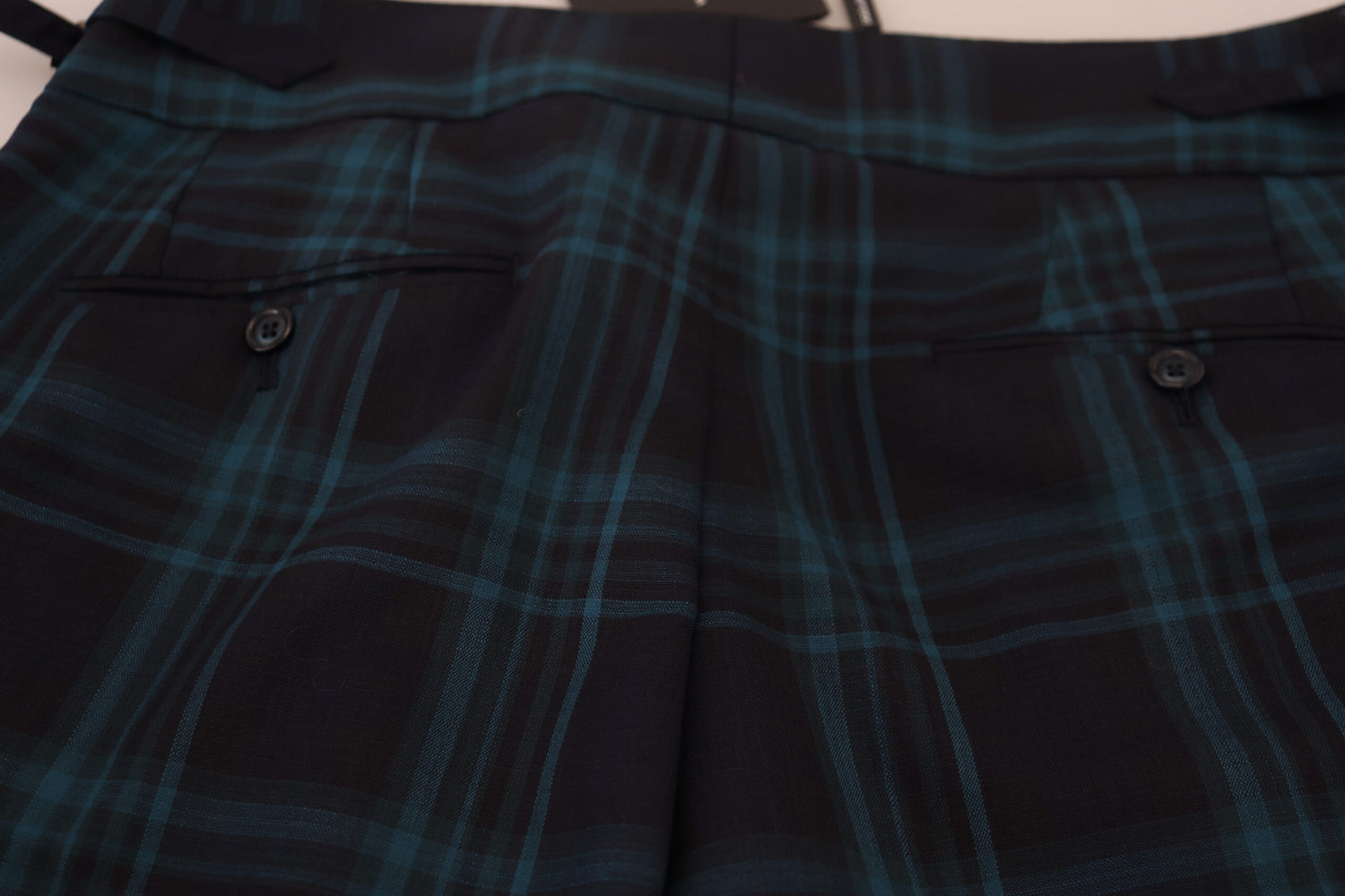 Dolce &amp; Gabbana Blue Purple Plaid Wool Trousers Pants