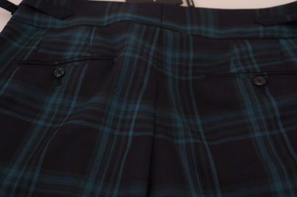 Dolce &amp; Gabbana Blue Purple Plaid Wool Trousers Pants