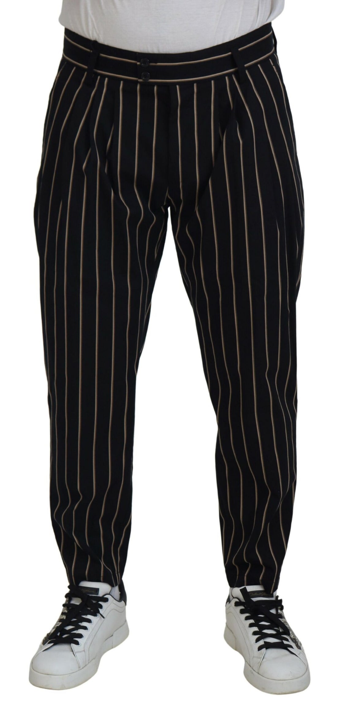 Dolce &amp;amp; Gabbana Svarta Beige Randiga Bomullsbyxor i Stretch