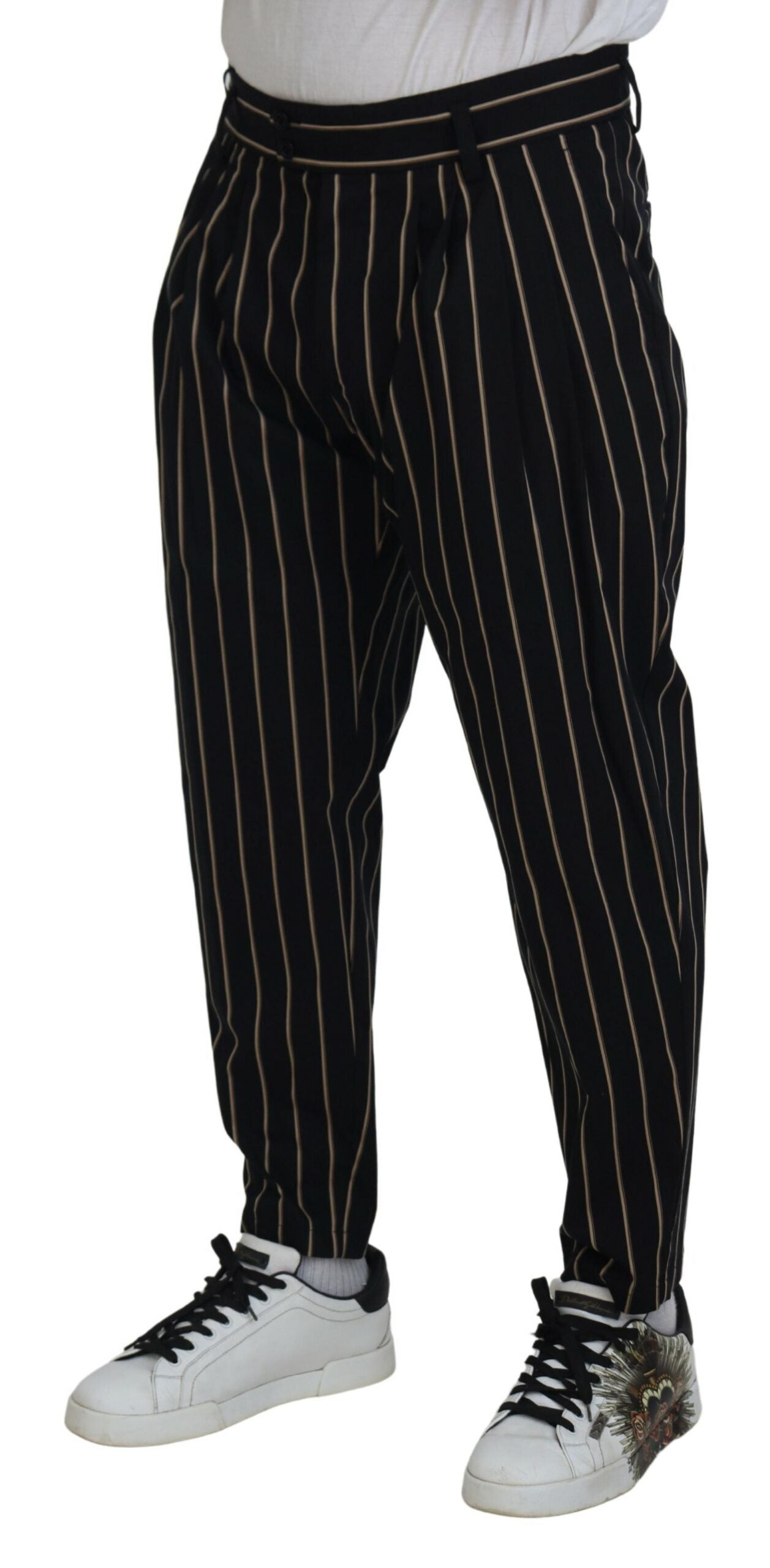 Dolce &amp;amp; Gabbana Svarta Beige Randiga Bomullsbyxor i Stretch