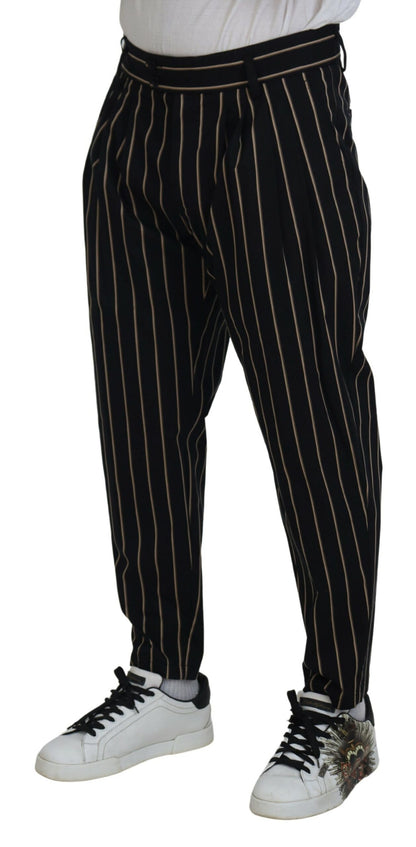 Dolce &amp;amp; Gabbana Svarta Beige Randiga Bomullsbyxor i Stretch