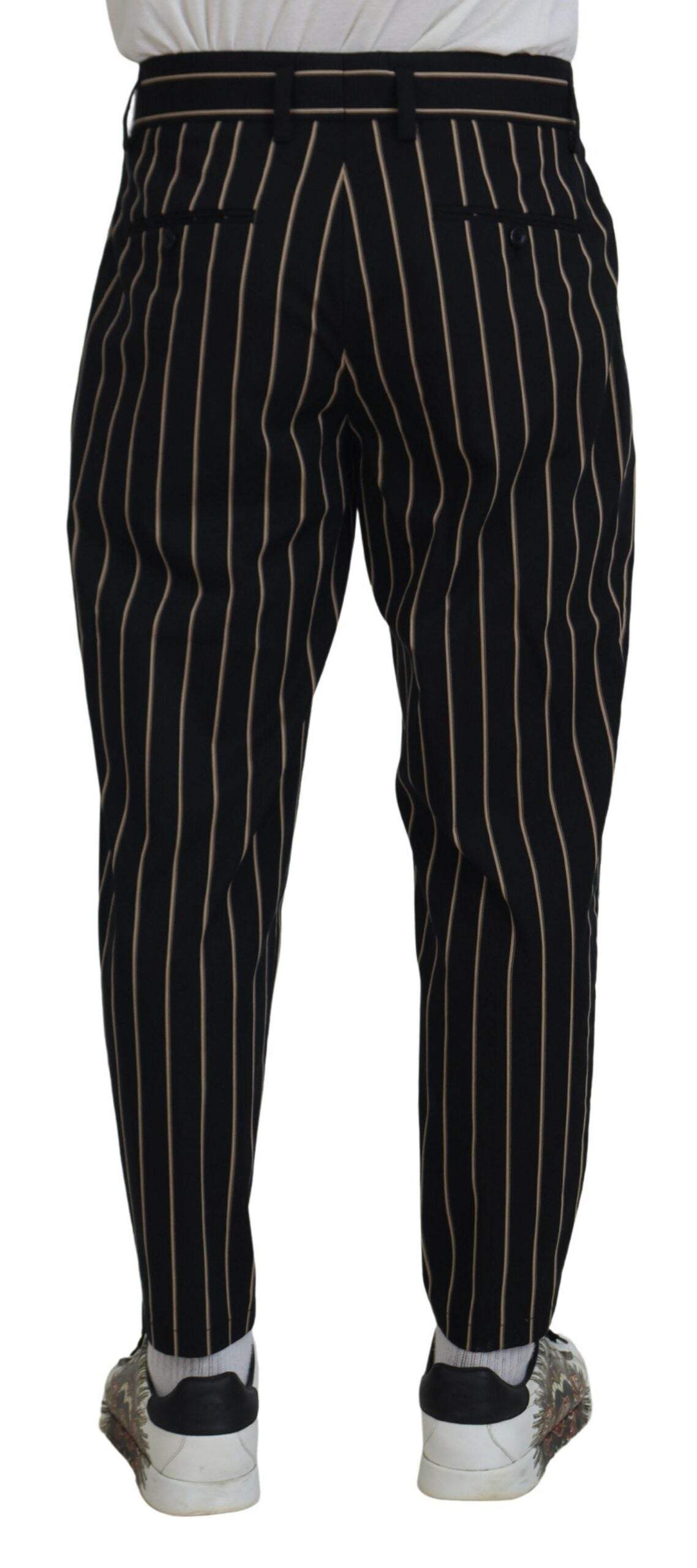 Dolce &amp;amp; Gabbana Svarta Beige Randiga Bomullsbyxor i Stretch
