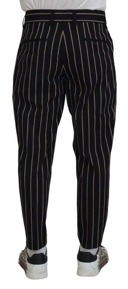 Dolce &amp;amp; Gabbana Svarta Beige Randiga Bomullsbyxor i Stretch