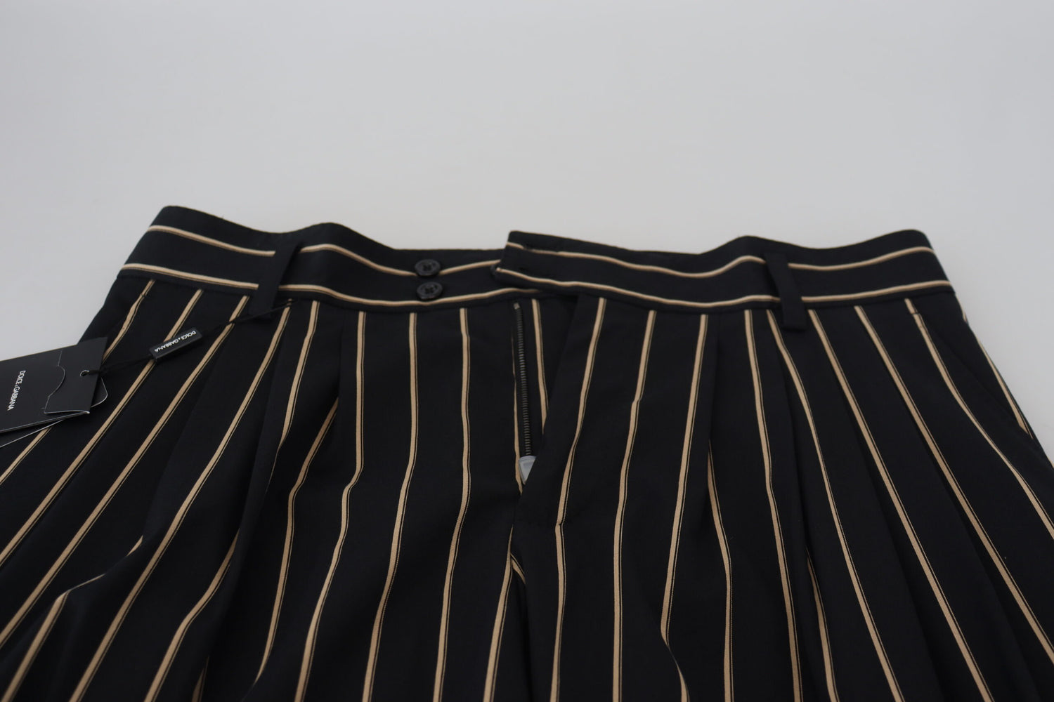 Dolce &amp;amp; Gabbana Svarta Beige Randiga Bomullsbyxor i Stretch