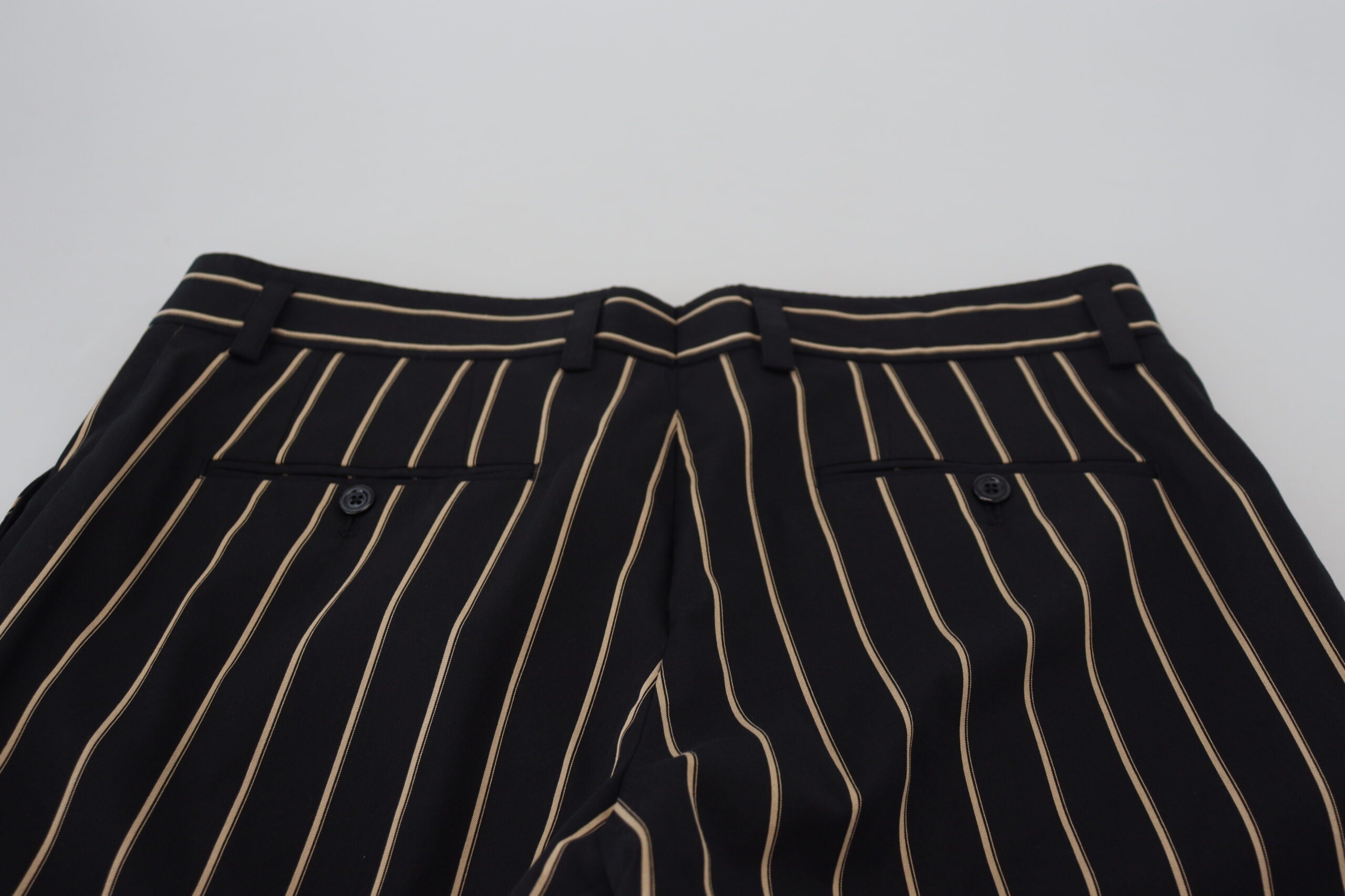 Dolce &amp;amp; Gabbana Svarta Beige Randiga Bomullsbyxor i Stretch