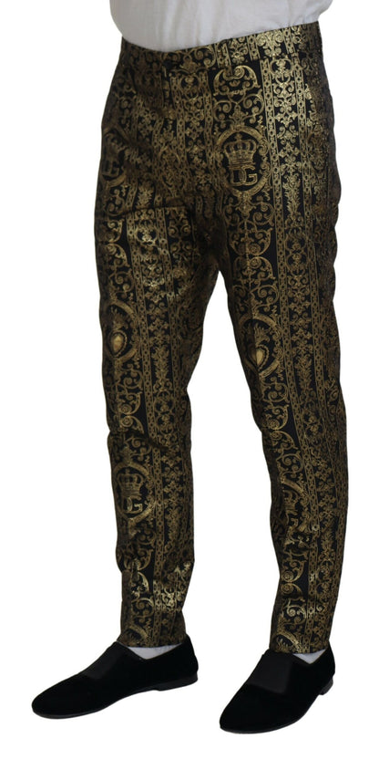 Dolce &amp; Gabbana Black Gold Jacquard Dress Trouser Pants