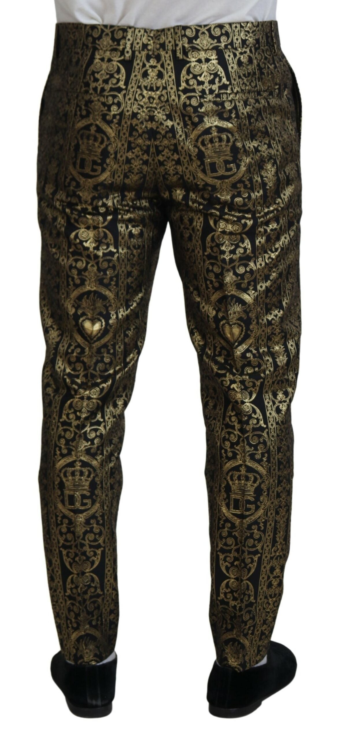 Dolce &amp; Gabbana Black Gold Jacquard Dress Trouser Pants