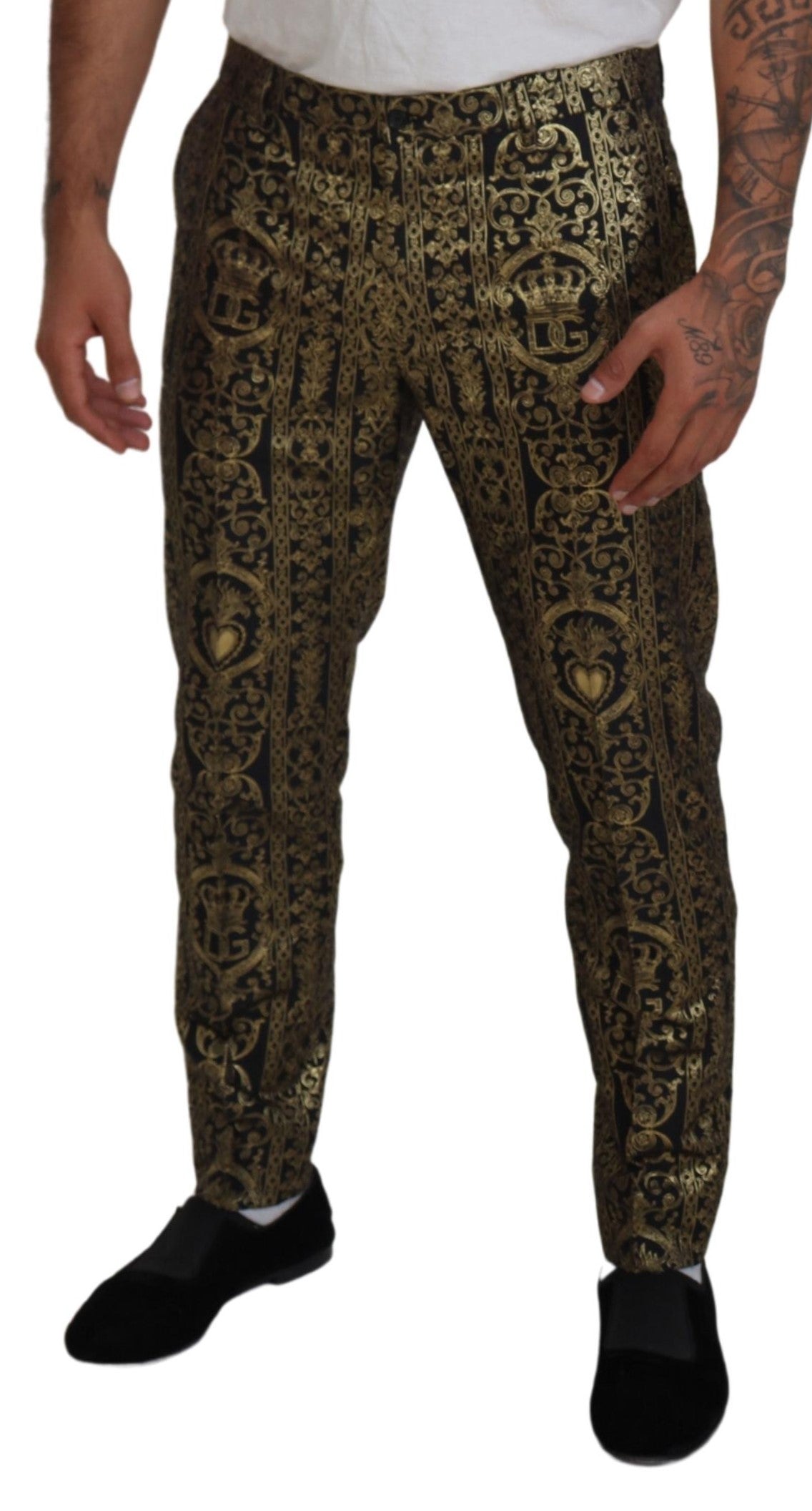 Dolce &amp; Gabbana Black Gold Jacquard Dress Trouser Pants
