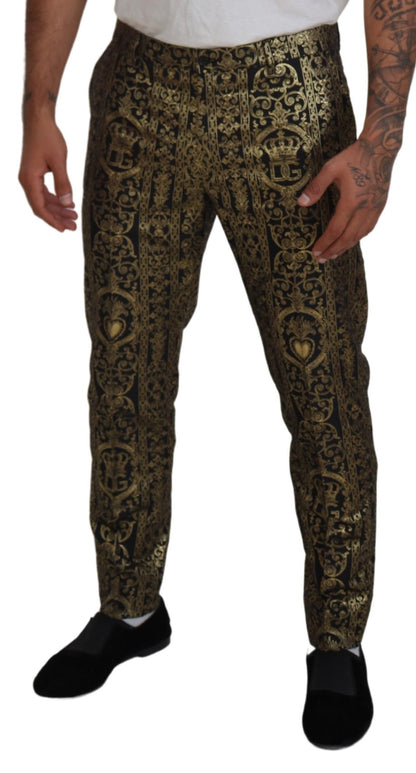 Dolce &amp; Gabbana Black Gold Jacquard Dress Trouser Pants