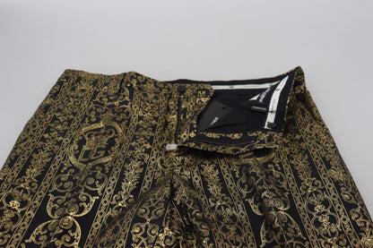 Dolce &amp; Gabbana Black Gold Jacquard Dress Trouser Pants